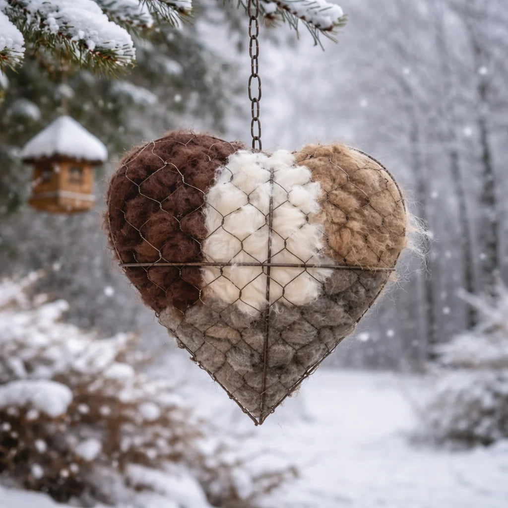 Bird Nesting Material Holder Heart-Shaped Alpaca Fiber With Hanging Hook