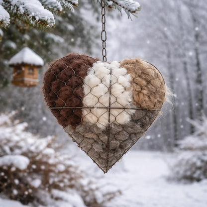 Bird Nesting Material Holder Heart-Shaped Alpaca Fiber With Hanging Hook