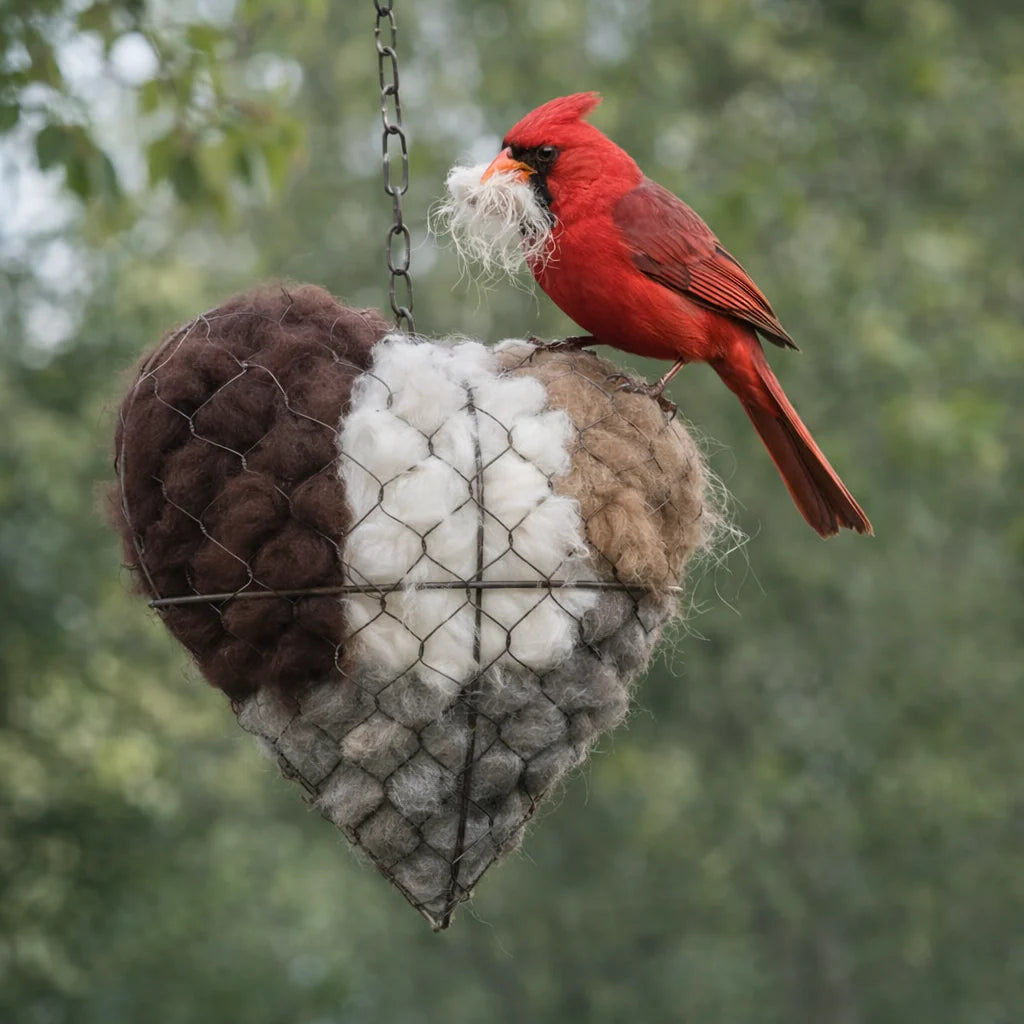 Bird Nesting Material Holder Heart-Shaped Alpaca Fiber With Hanging Hook