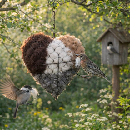 Bird Nesting Material Holder Heart-Shaped Alpaca Fiber With Hanging Hook