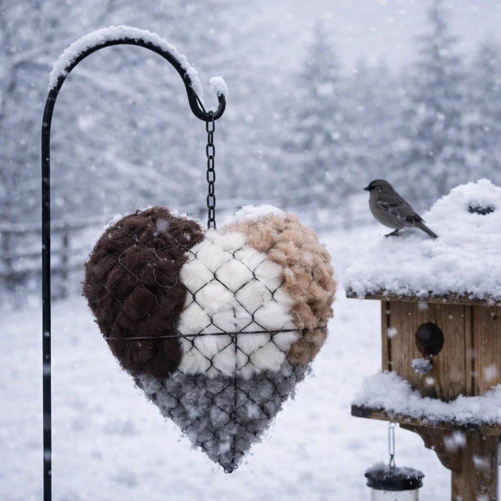 Bird Nesting Material Holder Heart-Shaped Alpaca Fiber With Hanging Hook
