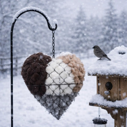 Bird Nesting Material Holder Heart-Shaped Alpaca Fiber With Hanging Hook