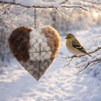 Bird Nesting Material Holder Heart-Shaped Alpaca Fiber With Hanging Hook