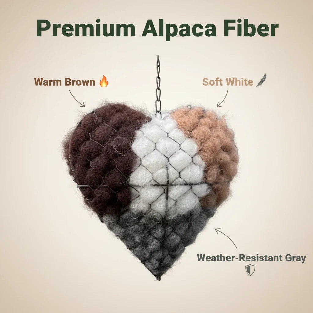 Bird Nesting Material Holder Heart-Shaped Alpaca Fiber With Hanging Hook