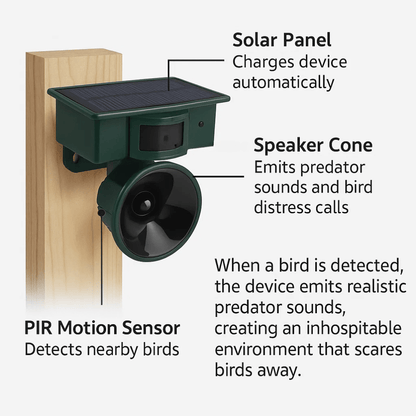 Bird Repellent Motion-Activated Solar-Powered 33-Foot Range