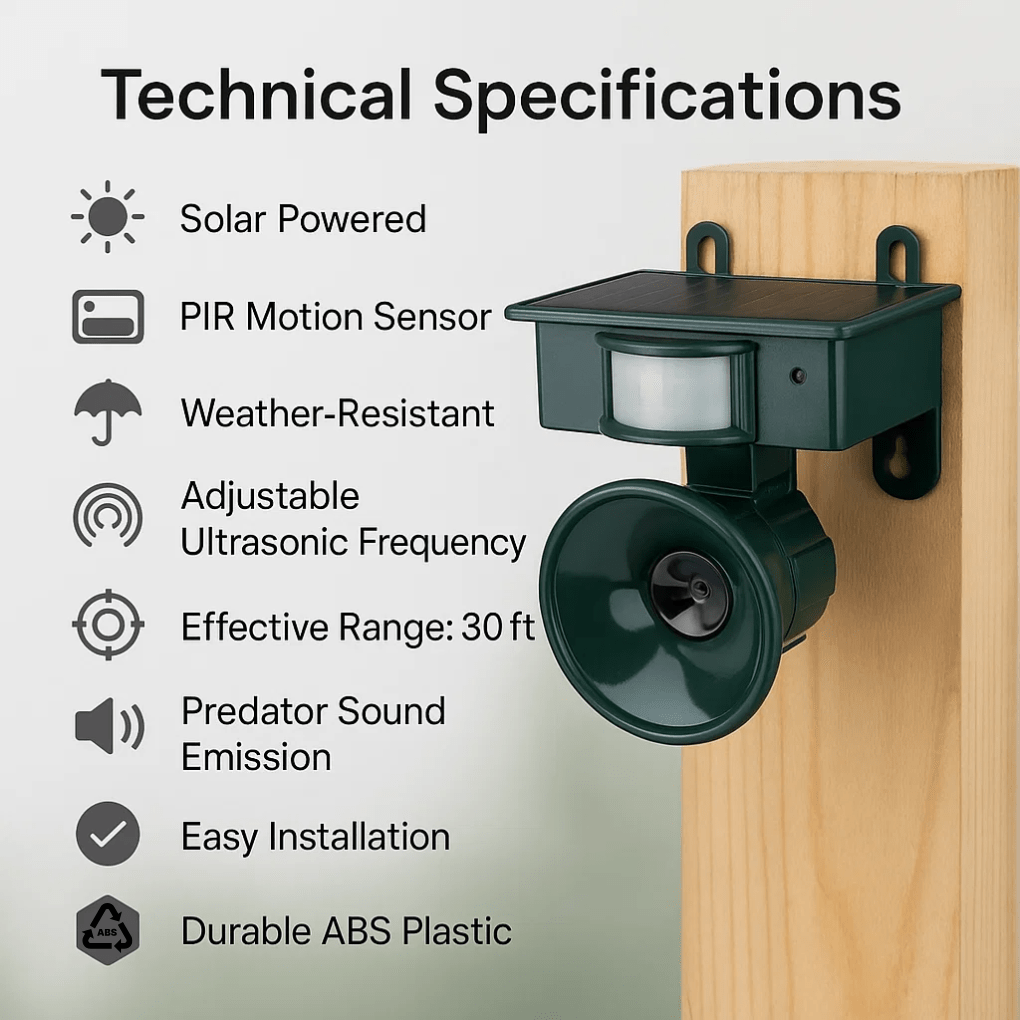 Bird Repellent Motion-Activated Solar-Powered 33-Foot Range