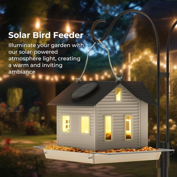 Birdhouse Feeder Solar LED Weatherproof Metal Easy Refill