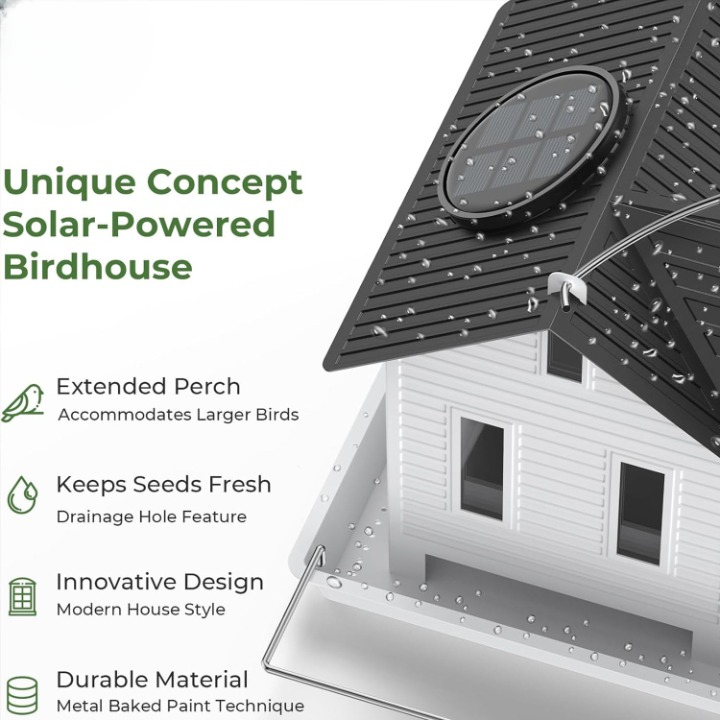 Birdhouse Feeder Solar LED Weatherproof Metal Easy Refill