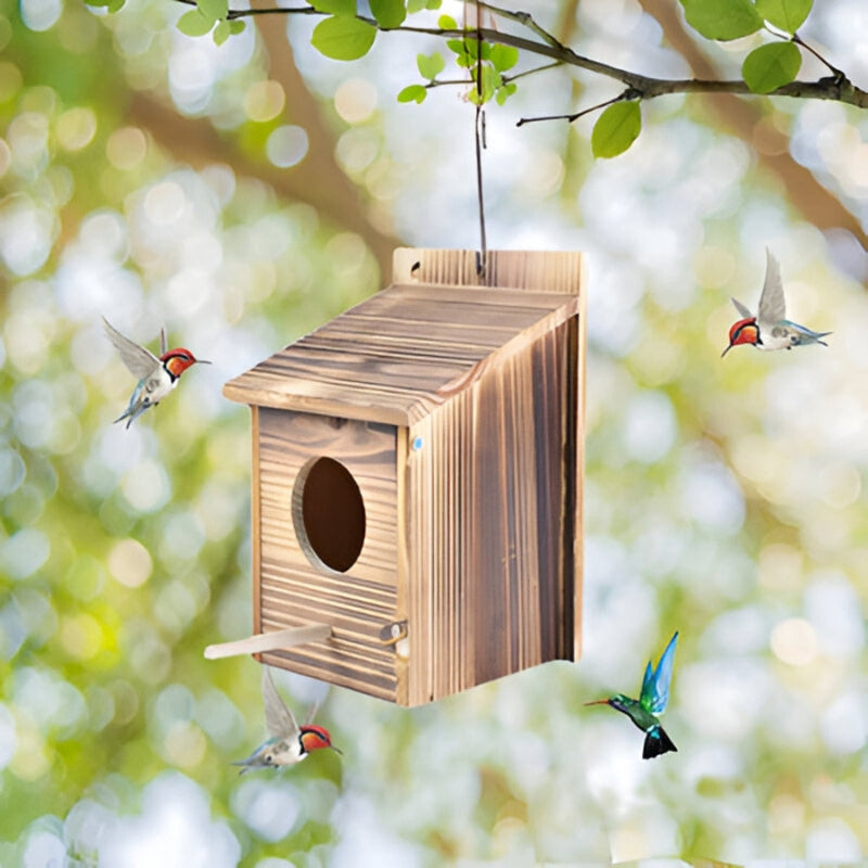 Birdhouse Natural Wood Wall-Mounted & Freestanding