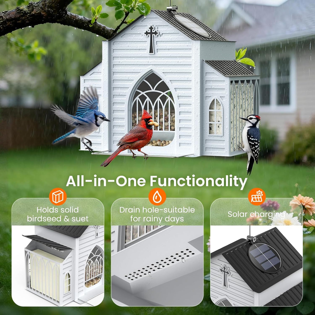 Birdhouse Solar Automatic LED Warm Light Weatherproof Metal