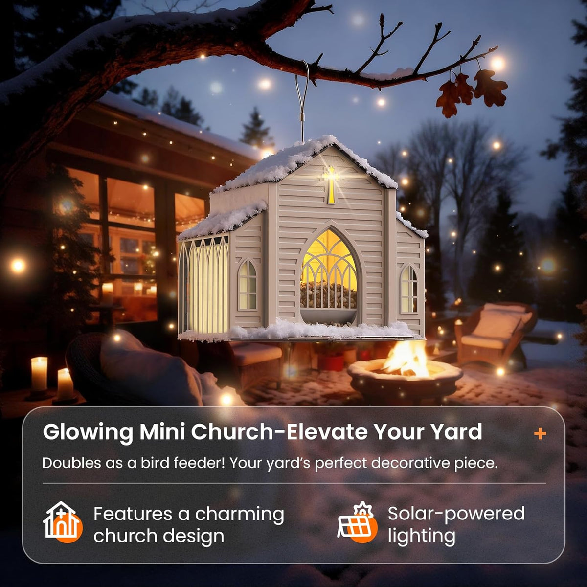 Birdhouse Solar Automatic LED Warm Light Weatherproof Metal