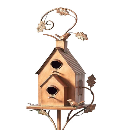 Birdhouse Stake Metal Copper-Bronze Leaf & Vine