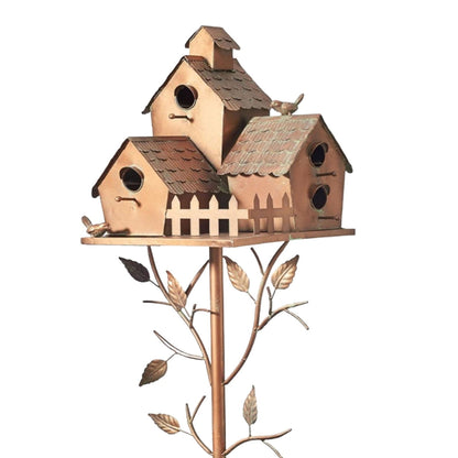 Birdhouse Stake Metal Copper-Bronze Leaf & Vine