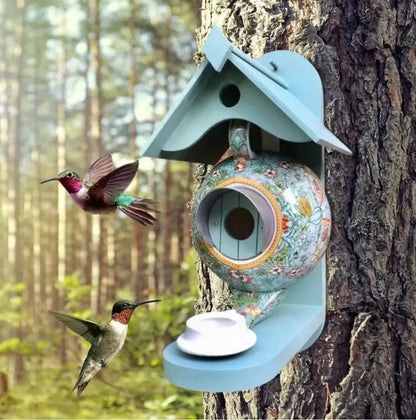 Birdhouse Teapot Design Hand-Painted Weather-Resistant Resin