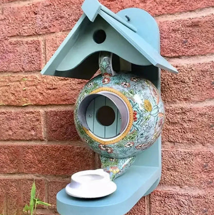 Birdhouse Teapot Design Hand-Painted Weather-Resistant Resin