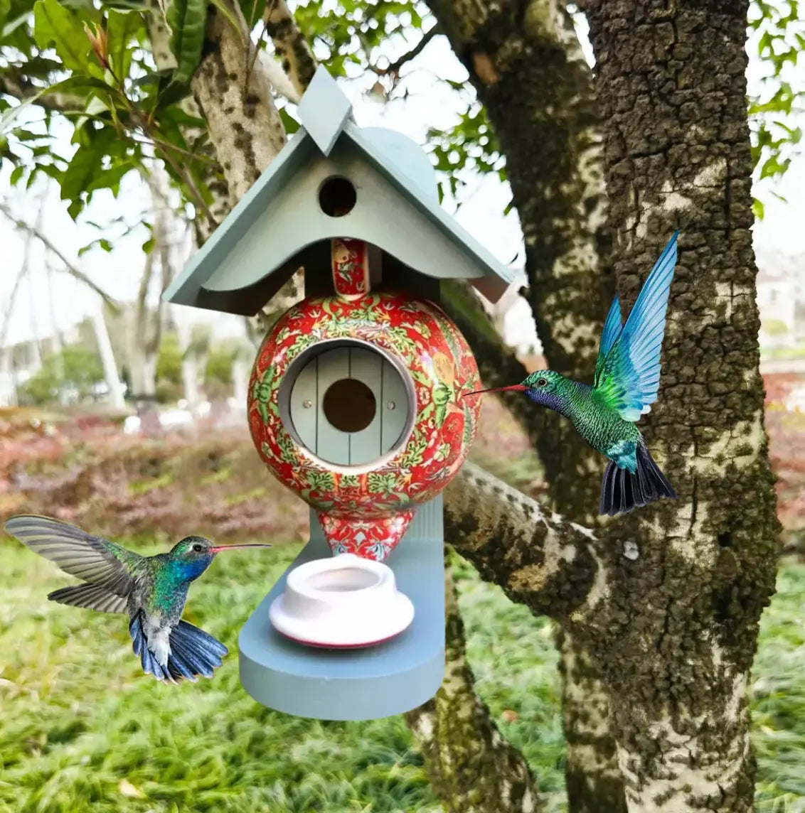Birdhouse Teapot Design Hand-Painted Weather-Resistant Resin