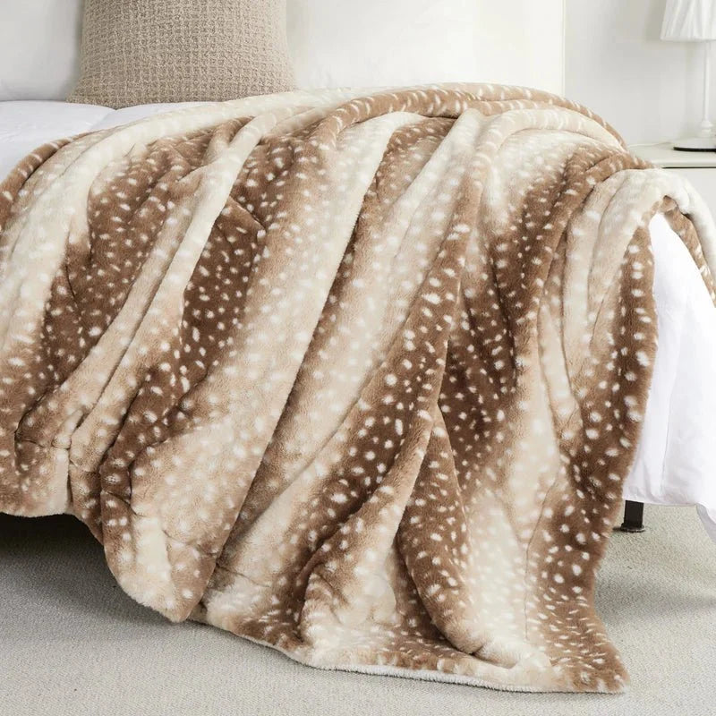 Blanket Reversible Plush Faux Fur Deer Pattern