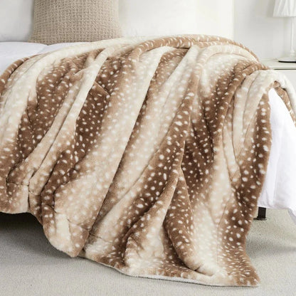 Blanket Reversible Plush Faux Fur Deer Pattern