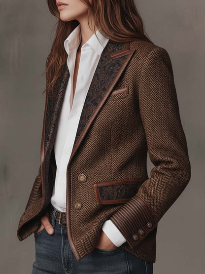 Blazer Herringbone Pattern Paisley Lapels Tailored Fit