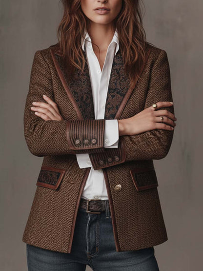 Blazer Herringbone Pattern Paisley Lapels Tailored Fit