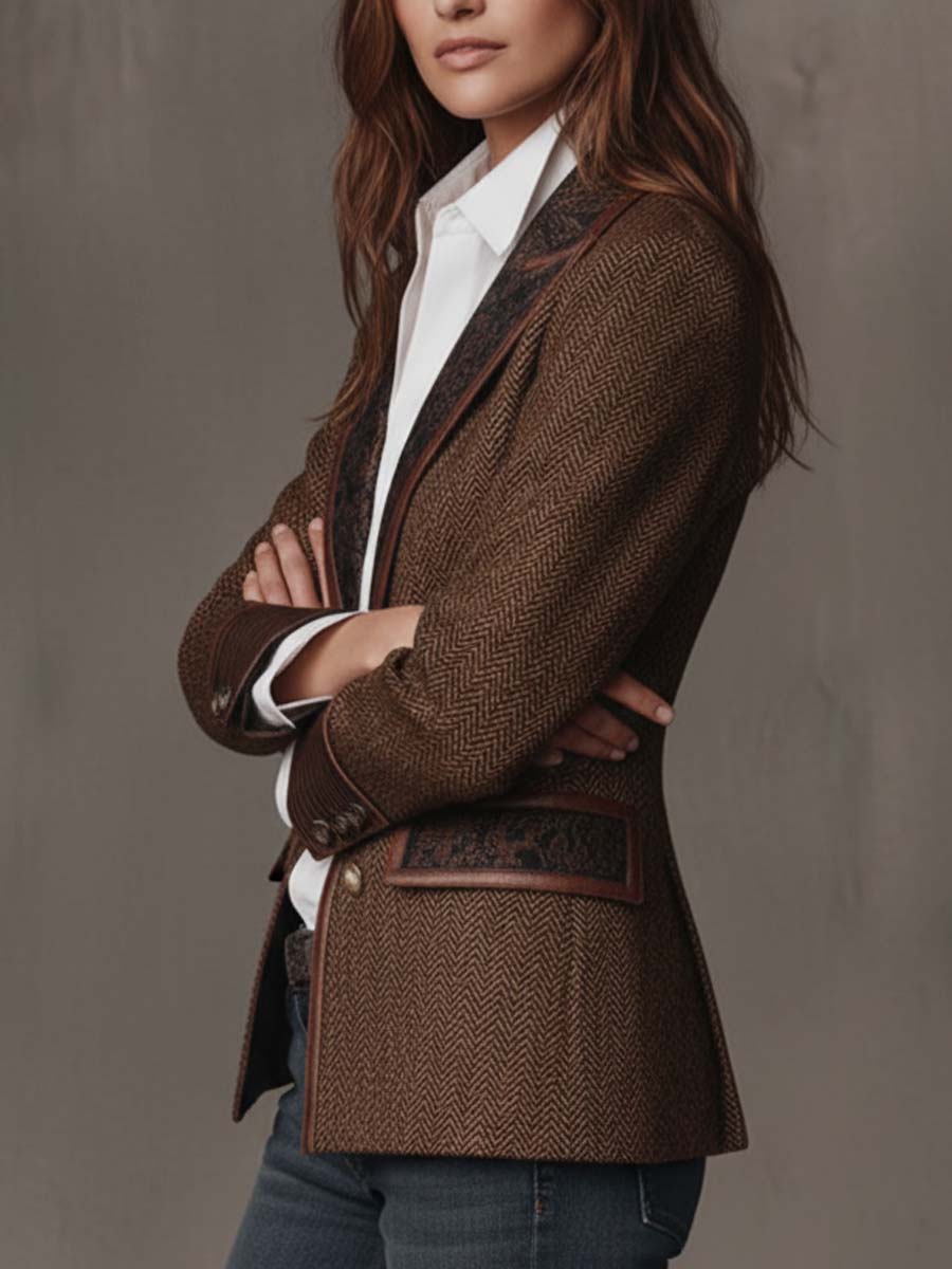 Blazer Herringbone Pattern Paisley Lapels Tailored Fit