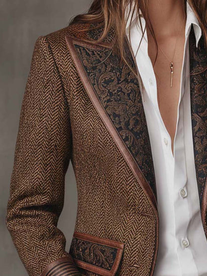 Blazer Herringbone Pattern Paisley Lapels Tailored Fit
