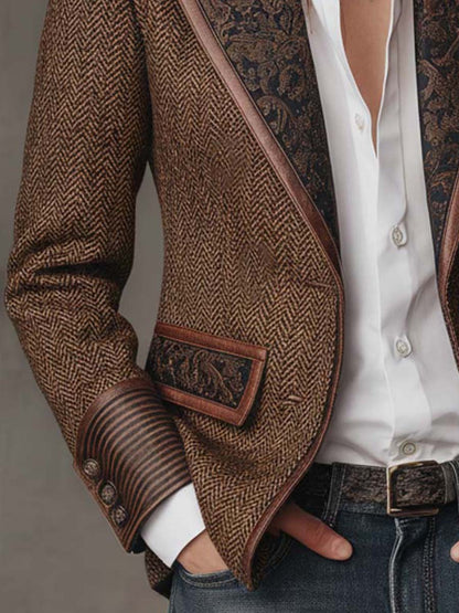 Blazer Herringbone Pattern Paisley Lapels Tailored Fit