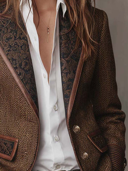 Blazer Herringbone Pattern Paisley Lapels Tailored Fit