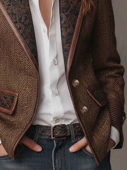 Blazer Herringbone Pattern Paisley Lapels Tailored Fit