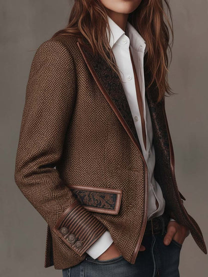 Blazer Herringbone Pattern Paisley Lapels Tailored Fit