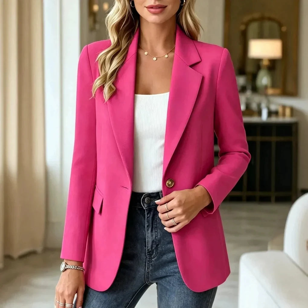 Blazer Longline Tailored Fit Lapel Collar Single-Button Closure