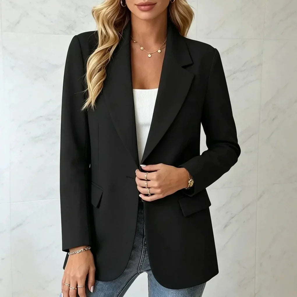 Blazer Longline Tailored Fit Lapel Collar Single-Button Closure