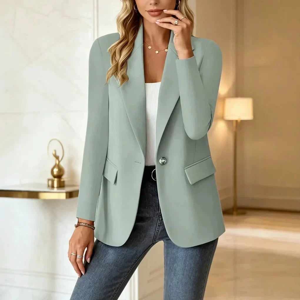 Blazer Longline Tailored Fit Lapel Collar Single-Button Closure