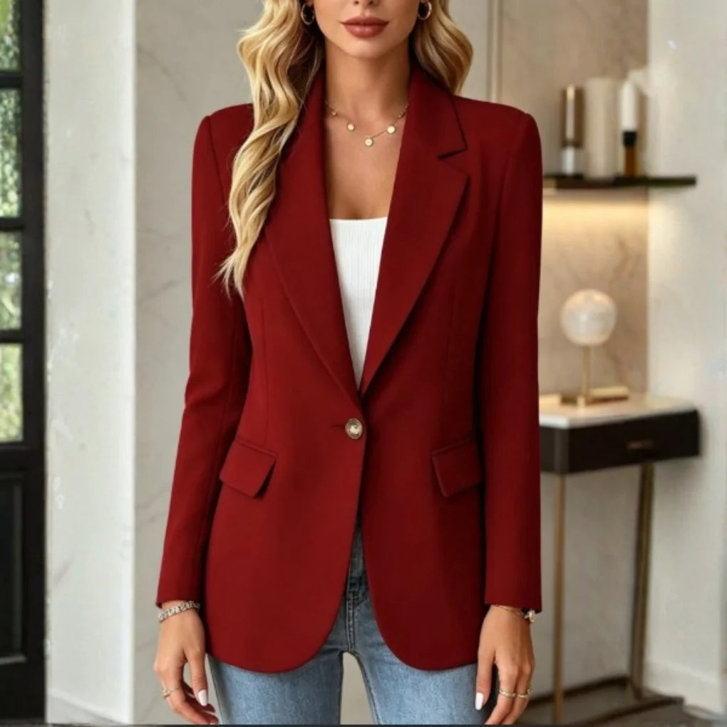 Blazer Longline Tailored Fit Lapel Collar Single-Button Closure