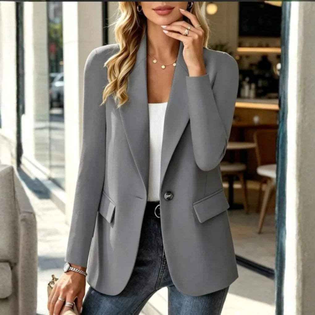 Blazer Longline Tailored Fit Lapel Collar Single-Button Closure