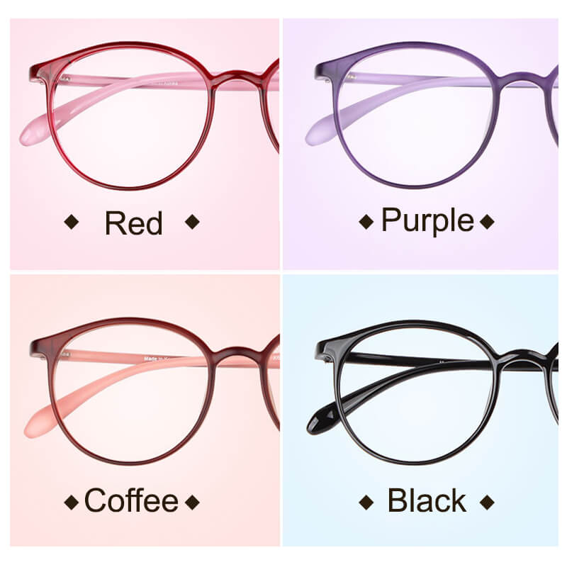 Blue Light Glasses Round Plastic Frame Multiple Strengths