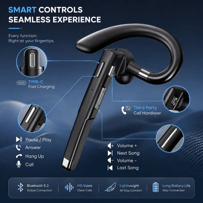Bluetooth Headset Dual-Mic Noise Cancelling 25 Hour Talk Time
