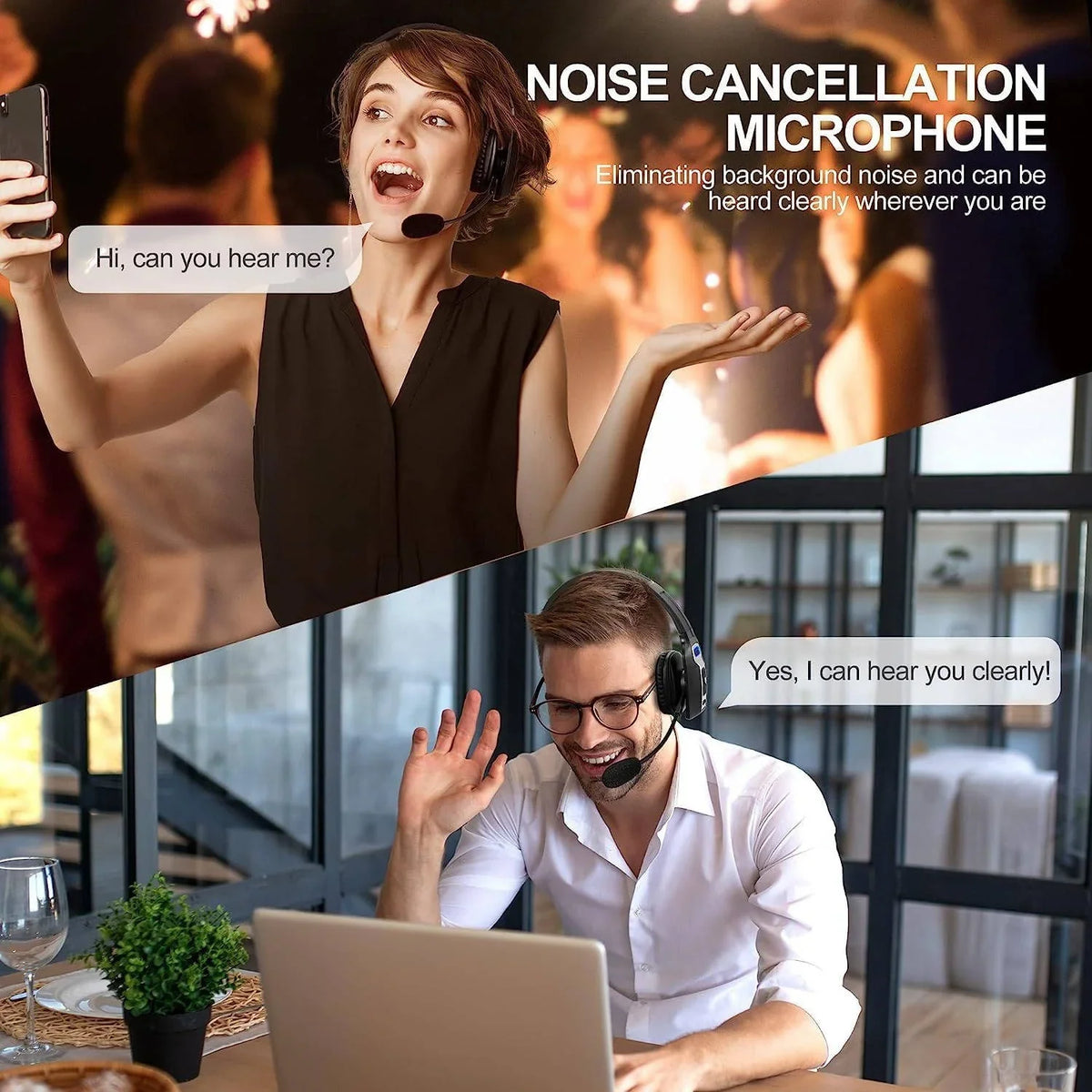 Bluetooth Headset Noise-Cancelling Microphone 35-Hour Talk Time