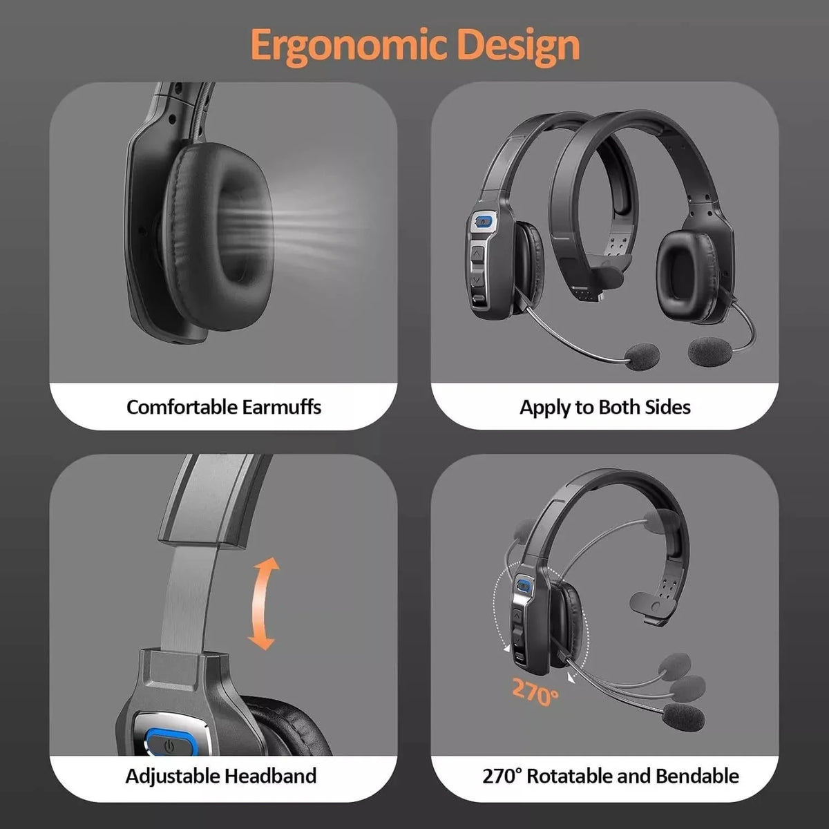 Bluetooth Headset Noise-Cancelling Microphone 35-Hour Talk Time