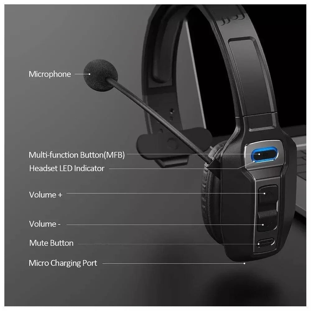 Bluetooth Headset Noise-Cancelling Microphone 35-Hour Talk Time