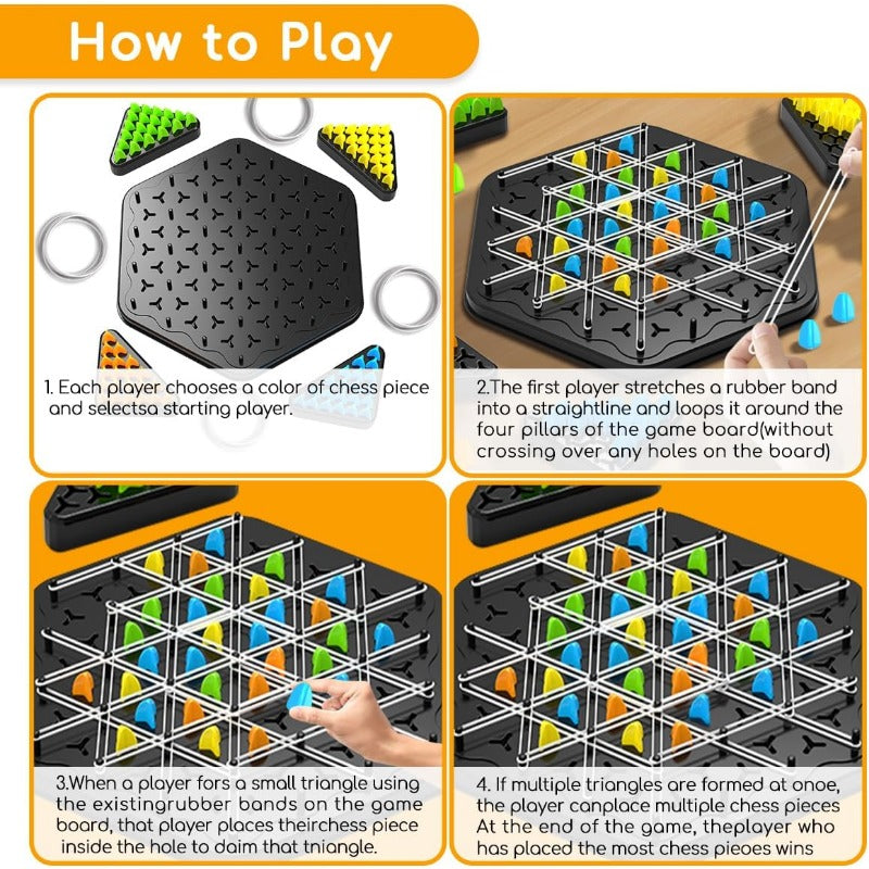 Board Game Triangle Strategy Pegs & Rubber Bands