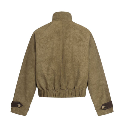 Bomber Jacket Cropped Boxy Fit Toggle Closures & Adjustable Cuffs