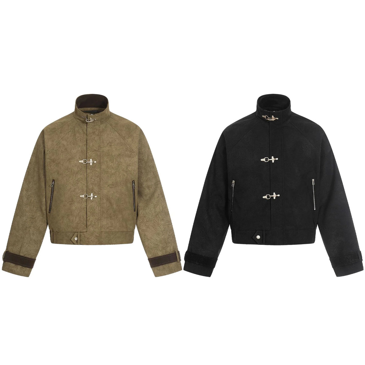 Bomber Jacket Cropped Boxy Fit Toggle Closures & Adjustable Cuffs