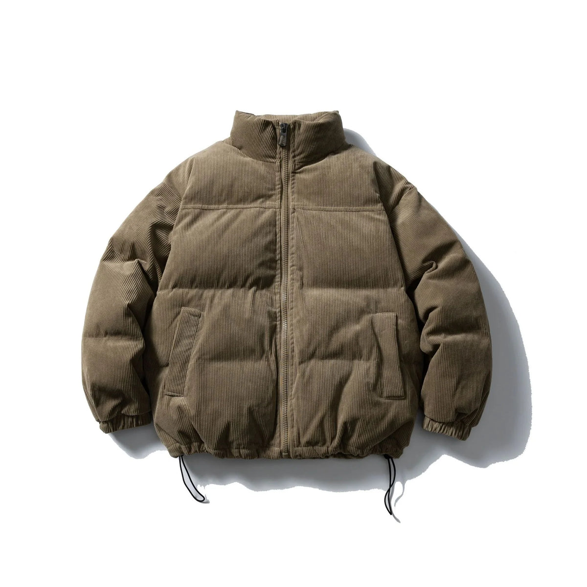 Bomber Jacket Padded Corduroy Stand-Up Collar Drawstring Hem