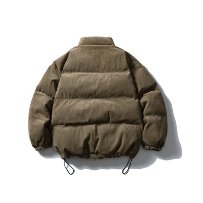 Bomber Jacket Padded Corduroy Stand-Up Collar Drawstring Hem
