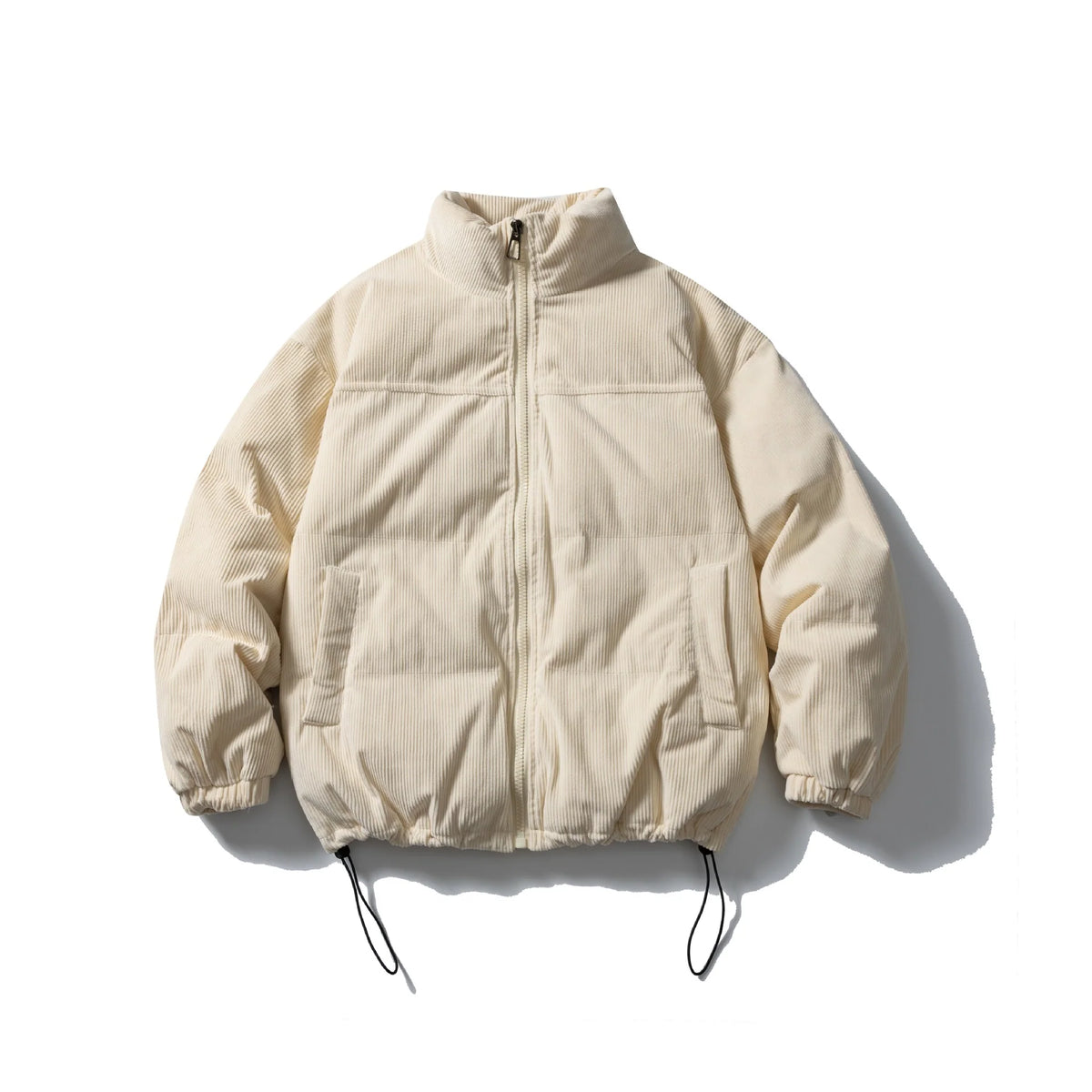 Bomber Jacket Padded Corduroy Stand-Up Collar Drawstring Hem