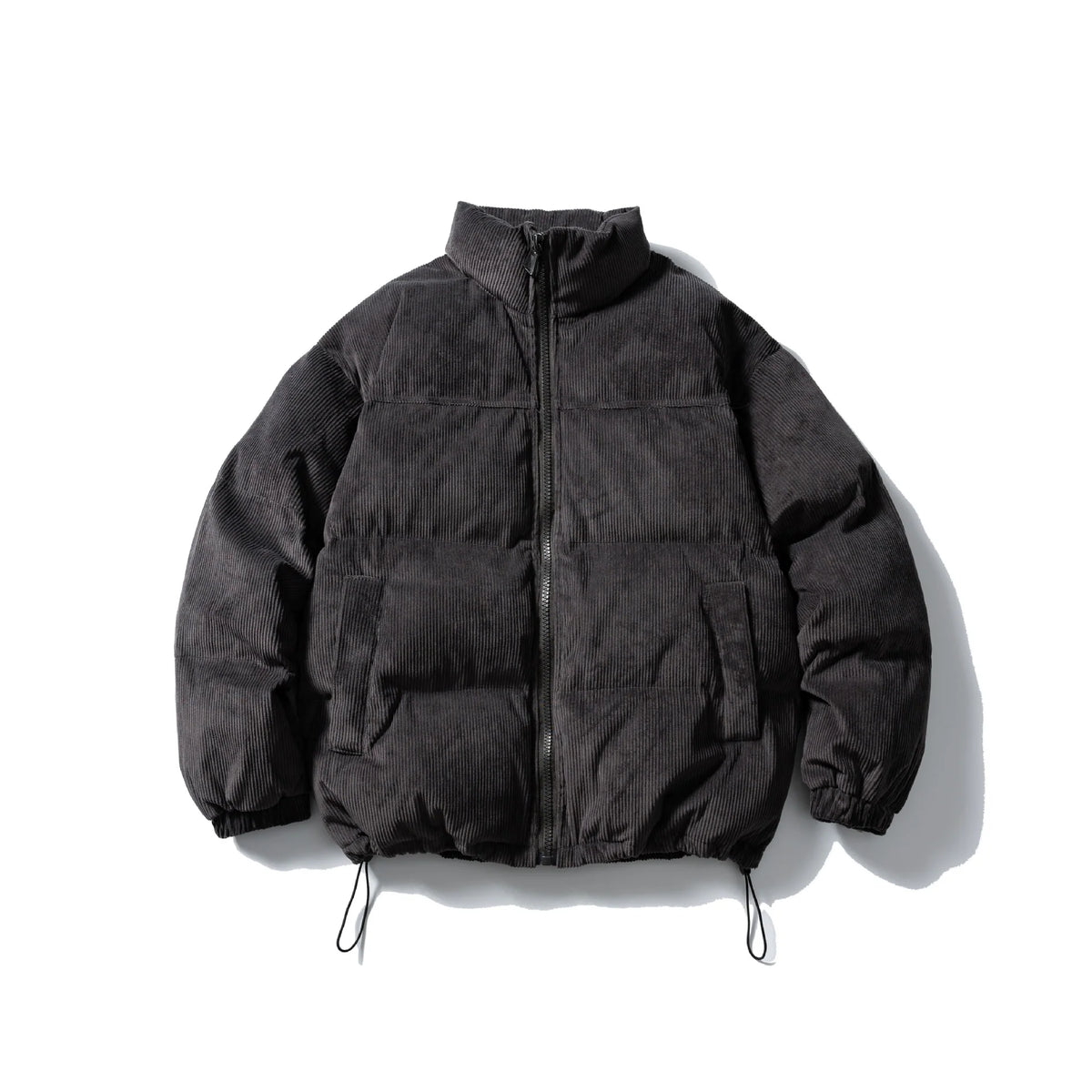Bomber Jacket Padded Corduroy Stand-Up Collar Drawstring Hem