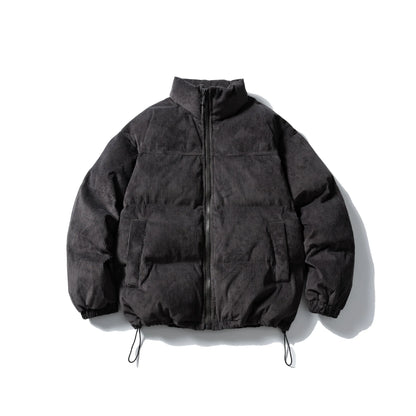 Bomber Jacket Padded Corduroy Stand-Up Collar Drawstring Hem