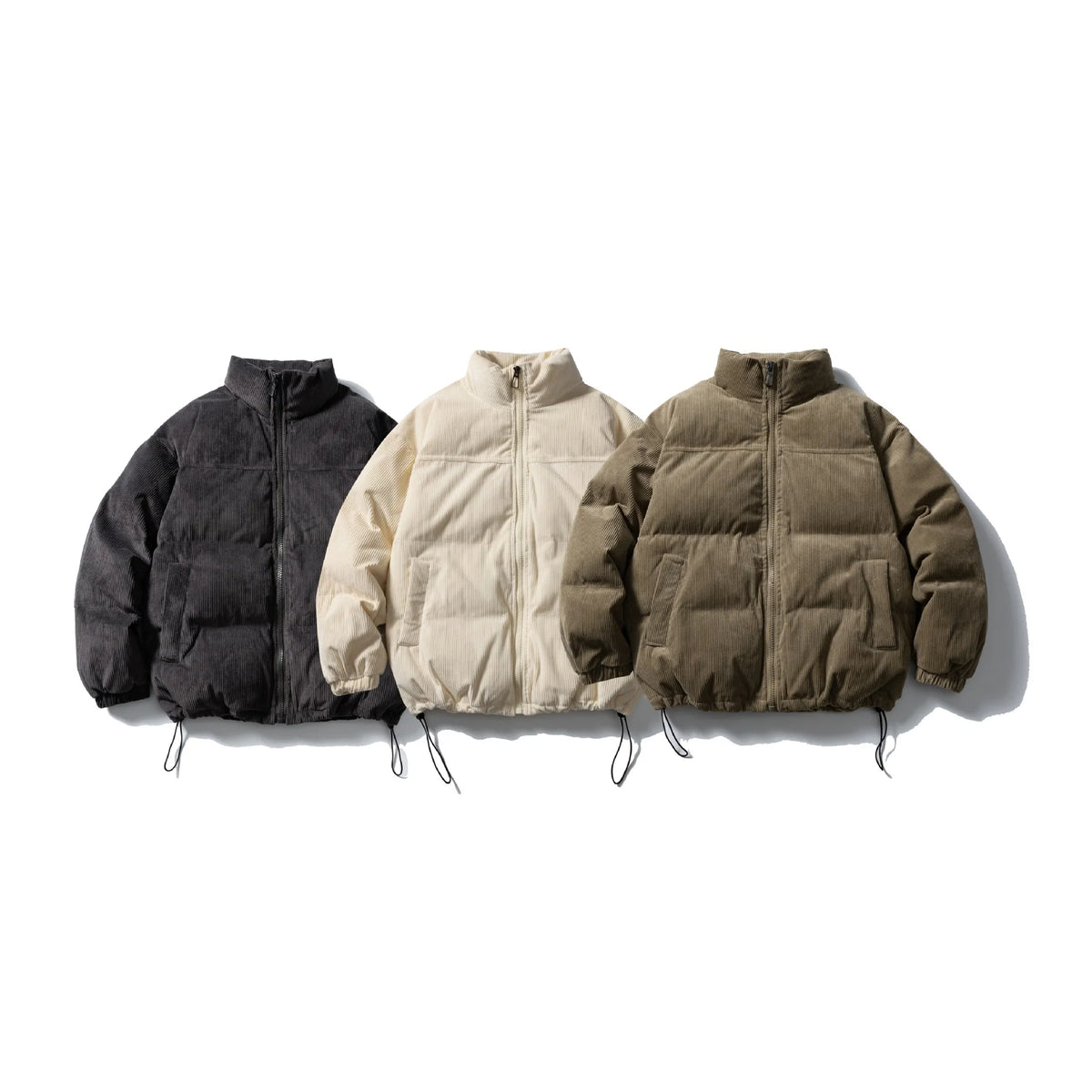 Bomber Jacket Padded Corduroy Stand-Up Collar Drawstring Hem