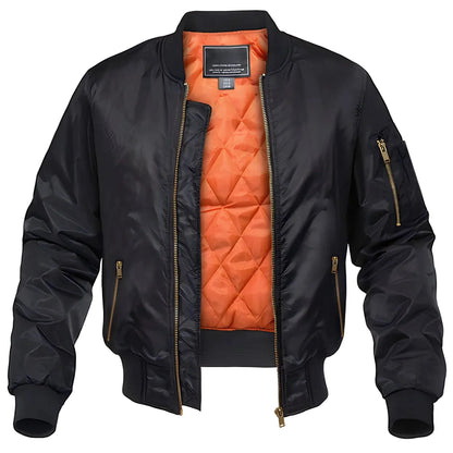 Bomber Jacket Thick Lining Ribbed Cuffs Front Zipper